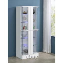 Pemberly Row Wood Display Case Curio Cabinet with LED Lighting White High Gloss