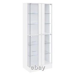 Pemberly Row Wood Display Case Curio Cabinet with LED Lighting White High Gloss