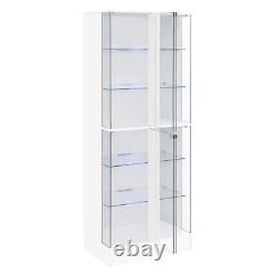 Pemberly Row Wood Display Case Curio Cabinet with LED Lighting White High Gloss