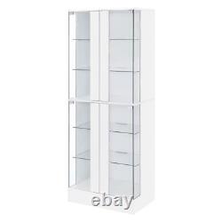 Pemberly Row Wood Display Case Curio Cabinet with LED Lighting White High Gloss