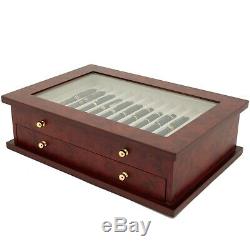 Pen Box 26 Fountain Pens Writing Wood Constructed Glass Display Case Burlwood