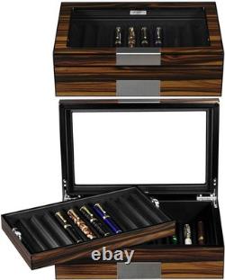 Pen Display Box Ebony Wood Case with Glass Window 20 Slot Pen Display Box Ebony Wood Case with Glass Window 20 Slot
