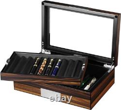 Pen Display Box Ebony Wood Case with Glass Window 20 Slot Pen Display Box Ebony Wood Case with Glass Window 20 Slot