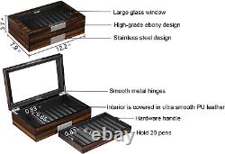 Pen Display Box Ebony Wood Pen Display Case, Fountain Pen Storage Box, 20 Pen Orga