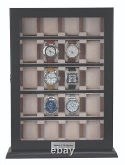 Personalized 20 Slot Black Wood Watch Display Wall Hanging Case Stand Organizer