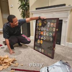 Pin Medal Display Case XL Badge Patch Flag Cherry Wood Military Rack Shadow Box