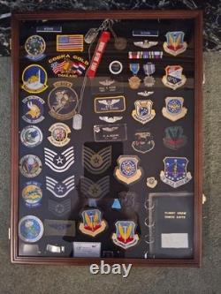 Pin Medal Display Case XL Badge Patch Flag Cherry Wood Military Rack Shadow Box