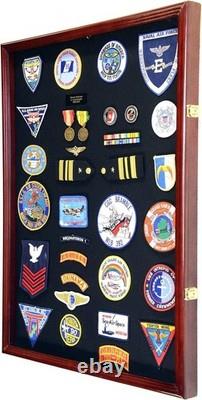 Pin Medal Display Case XL Badge Patch Flag Cherry Wood Military Rack Shadow Box