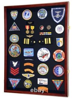 Pin Medal Display Case XL Badge Patch Flag Cherry Wood Military Rack Shadow Box