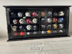 Pocket Pro Mini Helmet Display Case 32+ Football Riddell Black Wood NFL Cabinet