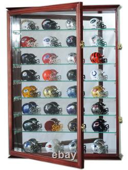 Pocket Pro Mini Helmet Display Case 48+ Football Mirrored Cherry Wood Cabinet
