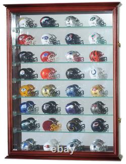 Pocket Pro Mini Helmet Display Case 48+ Football Mirrored Cherry Wood Cabinet