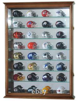 Pocket Pro Mini Helmet Display Case 48+ Football Mirrored Cherry Wood Cabinet