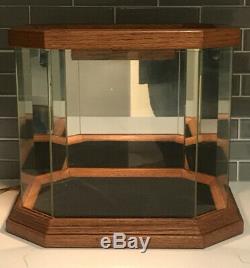 Polygon Wood Glass & Mirror Lighted Table Top Display Case