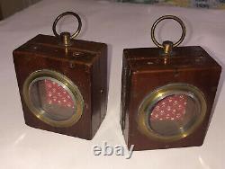 Pr Wood Glass Antique Pocket Watch Holders Display Stands Cases