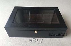 Premium Dark Brown Wood Wooden Watch Box Display Case Glass LID 12 Slots