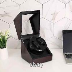Premium Double Watch Winder Auto Rota Wood Display Case Organizer (black inside)