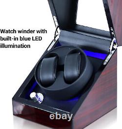 Premium Double Watch Winder Auto Rota Wood Display Case Organizer (black inside)