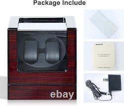 Premium Double Watch Winder Auto Rota Wood Display Case Organizer (black inside)