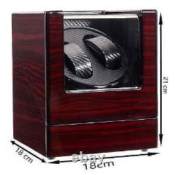Premium Double Watch Winder Auto Rota Wood Display Case Organizer (black inside)