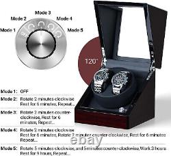 Premium Double Watch Winder Auto Rota Wood Display Case Organizer (black inside)