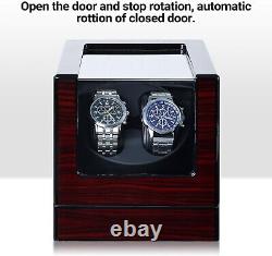 Premium Double Watch Winder Auto Rota Wood Display Case Organizer (black inside)
