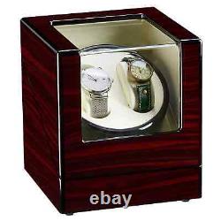 Premium Double Watch Winder Auto Rota Wood Display Case Organizer (black inside)