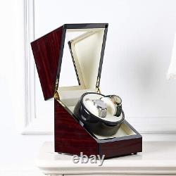 Premium Double Watch Winder Auto Rota Wood Display Case Organizer (black inside)