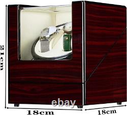 Premium Double Watch Winder Auto Rota Wood Display Case Organizer (black inside)