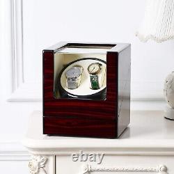 Premium Double Watch Winder Auto Rota Wood Display Case Organizer (black inside)