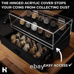 Premium Wood Challenge Coin Display Case for 50 Coins Ideal for Collectors