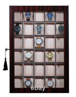 Presale- 30 Watch Ebony Wood Display Wall Case Stand Storage Organizer Box Hang