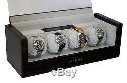 Quad 4 Automatic Watch Winder Storage Brown Wood Display Case by Pangaea Q480