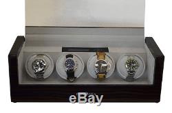 Quad 4 Automatic Watch Winder Storage Brown Wood Display Case by Pangaea Q480