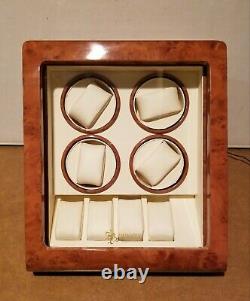 Quanyx Burlwood Quad Watch Winder Display Case Winds Holds 8 Watches Electric