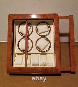 Quanyx Burlwood Quad Watch Winder Display Case Winds Holds 8 Watches Electric
