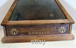 RARE Vtg Willson Safety Goggles Glasses Wood Display Case Counter Table Top