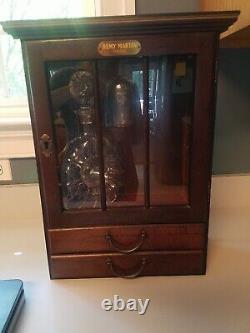 REMY MARTIN WOOD COGNAC BOTTLE DISPLAY CASE (Locking) DECANTER AND 2 GLASSES