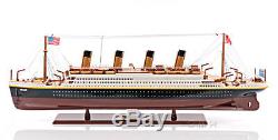 RMS Titanic Ocean Liner Wood Model 40 White Star Line with Table Top Display Case