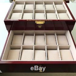 ROLEX Box Watches of Switzerland Display Case 20 Compartments Piano Wood