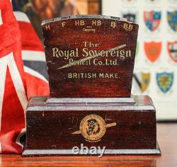 Rare Antique Royal Sovereign Pencil Co Wood Sign Retail Store Display Case