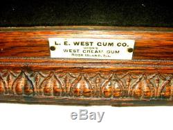 Rare Antique West's Cream Gum Store Oak 3 Shelf Wood Display Case Original Label
