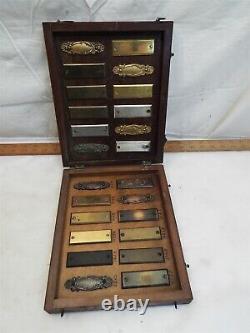 Rare Antique Yale & Towne Brass Display Door Name Tag Salesman Sample Wood Case