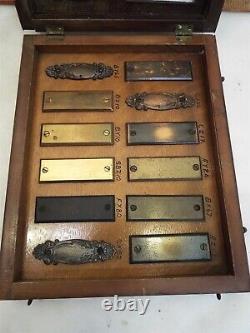 Rare Antique Yale & Towne Brass Display Door Name Tag Salesman Sample Wood Case