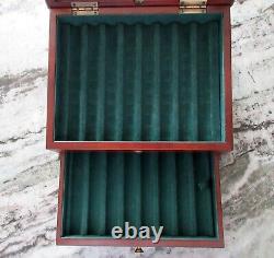 Rare Vtg Wood Fountain Pen Collector Display Case Jewelry 16 Slots Beveled Glass