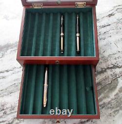 Rare Vtg Wood Fountain Pen Collector Display Case Jewelry 16 Slots Beveled Glass