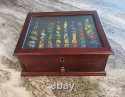 Rare Vtg Wood Fountain Pen Collector Display Case Jewelry 16 Slots Beveled Glass