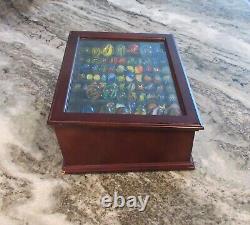 Rare Vtg Wood Fountain Pen Collector Display Case Jewelry 16 Slots Beveled Glass