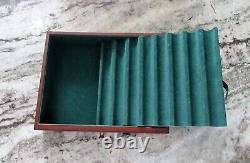 Rare Vtg Wood Fountain Pen Collector Display Case Jewelry 16 Slots Beveled Glass