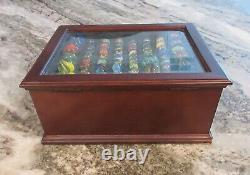 Rare Vtg Wood Fountain Pen Collector Display Case Jewelry 16 Slots Beveled Glass